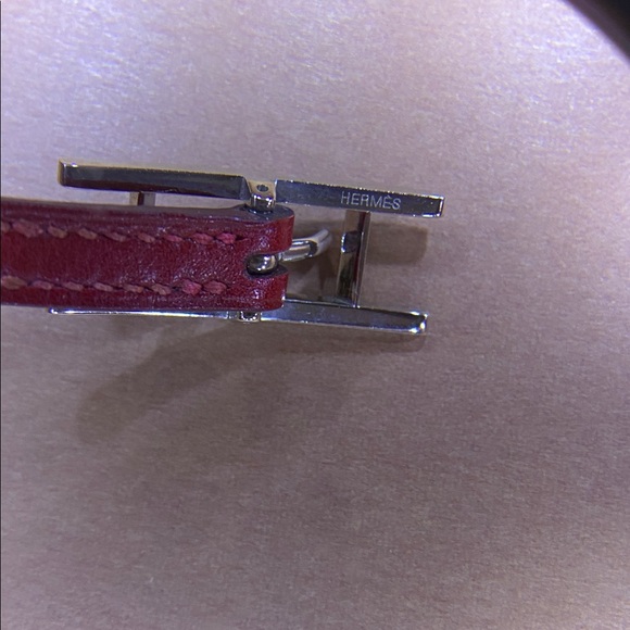 Authentic Hermes Red Leather Bracelet with Silver Buckle - Picture 2 of 5